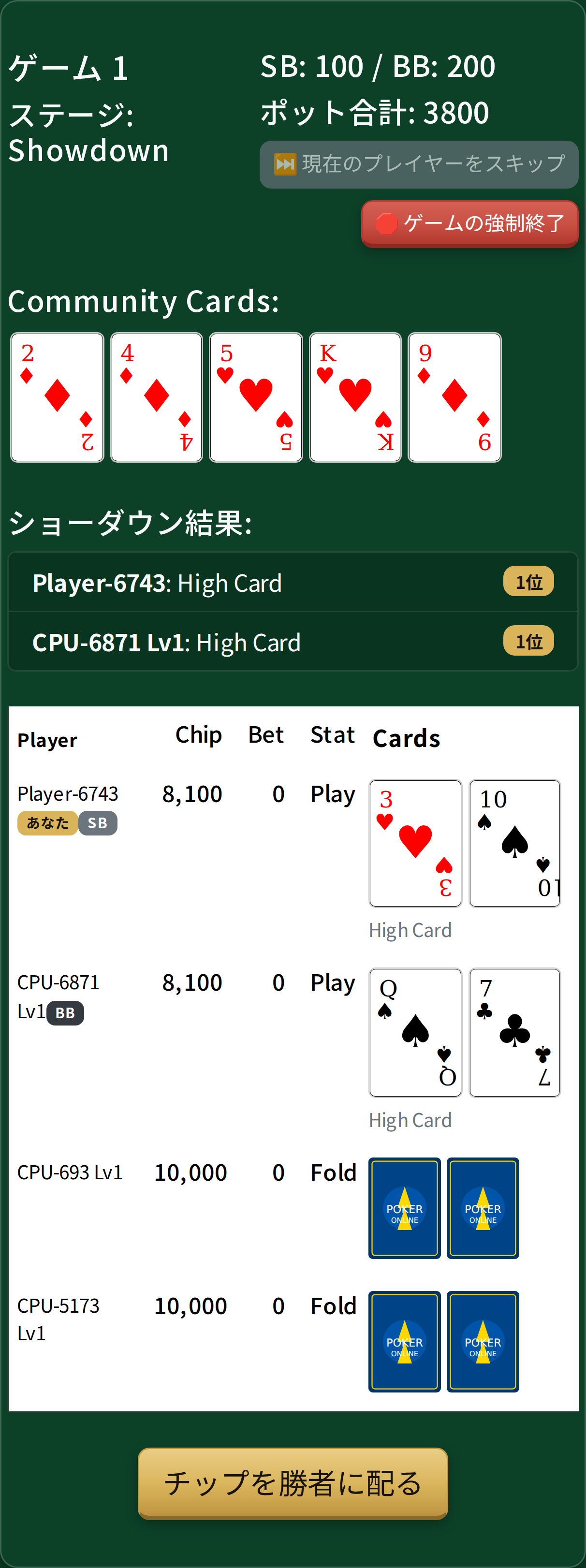 ショーダウン画面